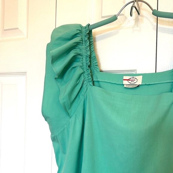 PRADA SPORT Square Neck Ruffle Short Sleeve Cotton Blend Top Green Size 44/US10 - Picture 6 of 16